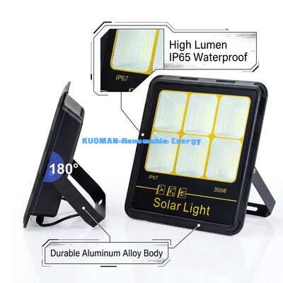مصباح فيضان شمسي LED بقوة 300 واط، مقاوم للماء بمعيار IP65، سطوع عالي 15000 لومن، هيكل من سبائك الألومنيوم للإضاءة الخارجية