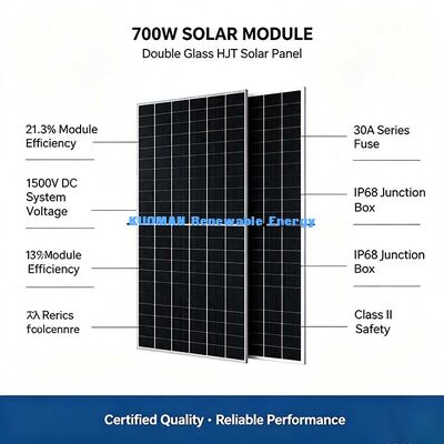 الطاقة الكهروضوئية 700W HJT على السطح السكني ، تقنية الخلايا الشمسية الدرجة الأولى 16 بسبار