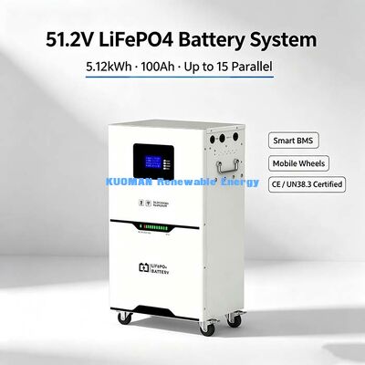 51.2V 100Ah بطارية LiFePO4 5.12kWh نظام تخزين الطاقة الشمسية المنزلية ، 6000 دورة