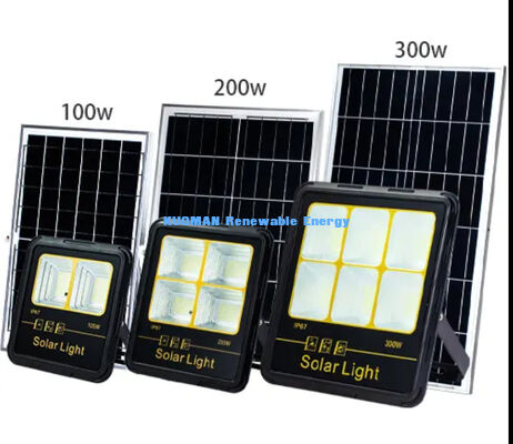 مصباح فيضان شمسي LED بقوة 300 واط، مقاوم للماء بمعيار IP65، سطوع عالي 15000 لومن، هيكل من سبائك الألومنيوم للإضاءة الخارجية