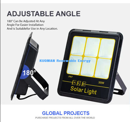 مصباح فيضان شمسي LED بقوة 300 واط، مقاوم للماء بمعيار IP65، سطوع عالي 15000 لومن، هيكل من سبائك الألومنيوم للإضاءة الخارجية