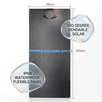 200W لوح شمسي مرن من السيليكون أحادي البلور مع تصميم الألياف الكربونية المقاومة للماء IP67