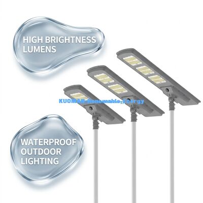 كل شيء في واحد LED ضوء الشارع الشمسي 220lm / W IP65 مقاوم للماء مع 2-3 أيام مطر احتياطي لإضاءة الطرق والحدائق