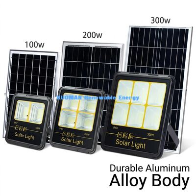 مصباح فيضان شمسي LED بقوة 300 واط، مقاوم للماء بمعيار IP65، سطوع عالي 15000 لومن، هيكل من سبائك الألومنيوم للإضاءة الخارجية