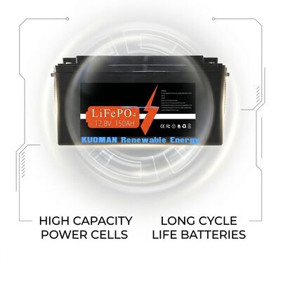 بطارية KM 1920Wh 12V 150Ah بطارية ليثيوم ذات دورة عميقة مع 8000 دورة لتخزين الطاقة وRV/رافعة شوكية/عربة جولف/طاقة يخت