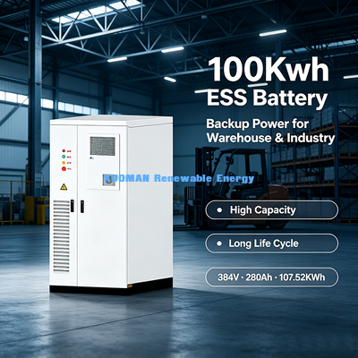 100KWh 384V LiFePO4 ESS خزانة تخزين الطاقة بطارية 280Ah لمزرعة الطاقة الشمسية والشبكة الصغيرة التجارية