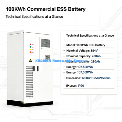 Safe LiFePO4 100KWh ESS Cabinet 107.52kWh Nominal Energy For Solar PV Energy Storage Projects