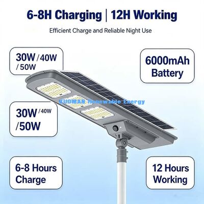 50W 220lm/W مصباح الشارع الشمسي عالي الكفاءة IP65 مضاد للماء المصباح الشمسي المتكامل