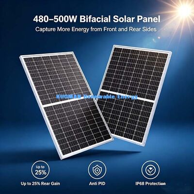 480W-500W لوحة شمسية مزدوجة الجانب، ما يصل إلى 25 ٪ مكاسب طاقة إضافية على الجانب الخلفي