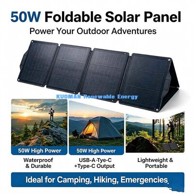 50W لوحة شمسية محمولة قابلة للطي ، ETFE شاحن شمسي DC USB-A Type-C للتخييم المتنزه