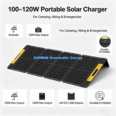 100-120W لوحة شمسية قابلة للطي عالية الكفاءة ، شاحن شمسي محمول ضد البقع للمغامرات خارج الشبكة