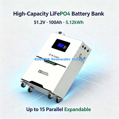 51.2V 100Ah بطارية LiFePO4 5.12kWh نظام تخزين الطاقة الشمسية المنزلية ، 6000 دورة